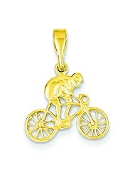 14K Yellow Gold Cyclist Pendant Charm Bicycle Jewelry