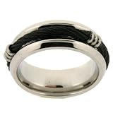 Stainless Steel Ring Band 316L Black Cable Rounded Polish Finish 8mm Width Size: 12 by Bucasi FREE SHIPPING
