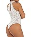 Shawhuwa Womens Sexy Boho Lace Halter Sleeveless Bodysuit Tops Medium Off-White