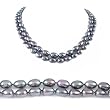 Double Strand 17-18 Inches 7-8mm Black Oval Shape Freshwater Cultured Pearl Necklace