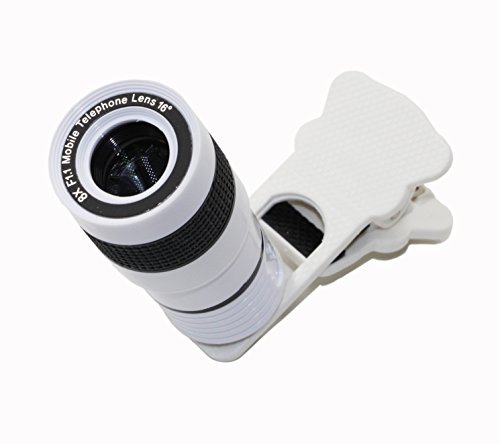 Juboury Universal 8x Zoom Mobile Phone Telescope Optical Lens with Clip for iPhone 5 5s 6 6 Plus for Samsung HTC Smart Phones(White)