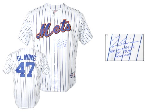 Tom Glavine Autographed Jersey | Details: New York Mets, 300 Win 8-5-07/Cy 1991/1998 & 1995 World Series MVP Inscription - Mounted Memories Certified