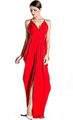 V-neck Sleeveless Lace Backless Slit  Dress