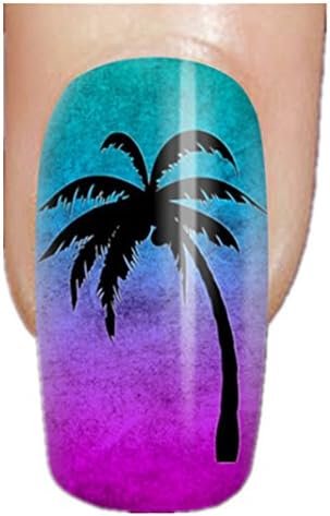 Plastic Finger Nail Stickers With Galaxy Palm Trees Design 20 PCS Full Covers