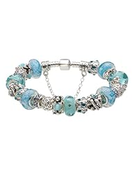 European Hot Fashion Style Blue Murano Glass Beads Charm Beaded Complete Silver Plated Bracelets for Women Girls Jewelry Compatible With Pandora