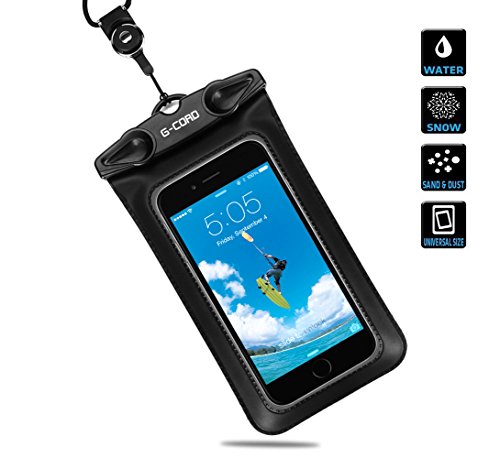 G-Cord Universal Clear Waterproof Case Cover Pouch Dry Bag for iPhone 6 6s, iPhone 5s, 5, Galaxy Note 3, 2, S5, S6, HTC One X, Moto X - IPX8 Certified to 100 Feet
