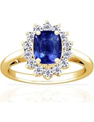 18K Yellow Gold Cushion Cut Blue Sapphire Ring With Sidestones