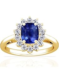 14K Yellow Gold Cushion Cut Blue Sapphire Ring With Sidestones