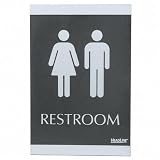 (Price/EA)ADA Signs,Restroom, Adhesive, 6x9, Silver/Black