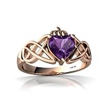 14k Rose Gold Heart Genuine Amethyst Celtic Claddagh Knot Ring