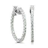 Certified 14K White Gold Inside-Out Diamond Hoop Earrings (G, SI2, 1.65 cttw) w/Safety Lock