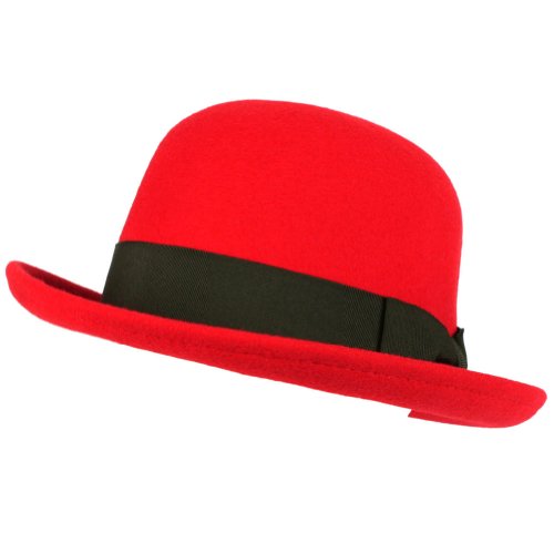 Unisex Winter Classic 100% Wool Derby Bowler Ribbon Band Hat Cap Red S/M