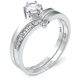 Sterling Silver Cubic Zirconia CZ Wedding Engagement Ring Set
