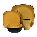 Corelle Hearthstone Stoneware Square 16-Piece Dinnerware Set, Service for 4, Turmeric Yellow