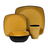 Corelle Hearthstone Stoneware Square 16-Piece Dinnerware Set, Service for 4, Turmeric Yellow