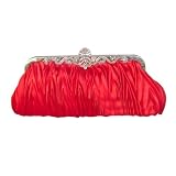 LadyGirl Elegant Party Clutch Bag, Prom Evening Handbag With Crystals, Gift Ideas--Colors Various, Price/Piece -RED