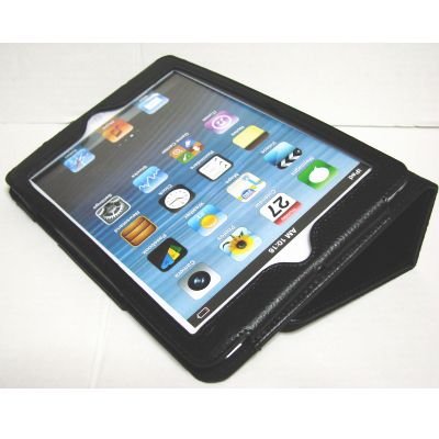 iPad mini ケース／アイパッド ミニ／スタンドＢ型／合皮製／牛皮模様／ブラック／黒色