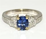 Ladies 3 Stone 18k White and Yellow Gold Natural Blue Sapphire Gem 1.50ct and Diamonds .70ct Ring Set with 0.18ctw Diamonds on the Band