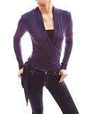 Patty Women Sexy Convertible Long Sleeve Casual Wrap Knit Top (Purple M)