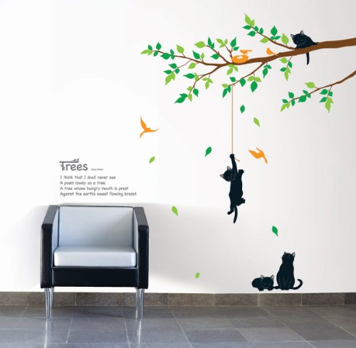 Jiniy CATS & TREE WALL ART DECOR Mural Decal STICKER(KR0043)