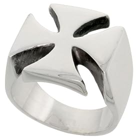 Sterling Silver Heavy Men's Iron / Maltese Cross Ring, 5/8" (16mm) wide, size R