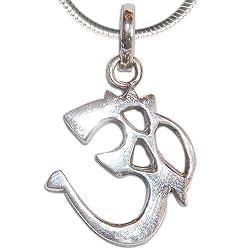 Om Symbol Jewelry Sterling Silver Pendant with Chain 1.25 inches