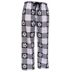 White Black Check Soccer Motif tie cord flannel cotton pants for lounging, sleep, sports. Unisex relaxed fit,