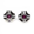 STERLING SILVER MEN'S EARRINGS Ruby and Clear CZ