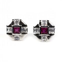 STERLING SILVER MEN'S EARRINGS Ruby and Clear CZ