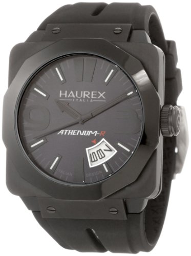 Haurex Italy Italy Men's 1N372UNB Athenum Black PVD Square Aluminum Rubber Watch
