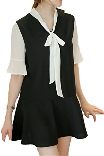 (フムフム) fumu fumu 2016 秋 ワンピース レディース ( ボウタイ 付 シースルー スリーブ ) 五分袖 ブラック 上品