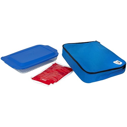 Pyrex Portables Baking Dish with Insulated Carrier, Clear with Blue Carrier