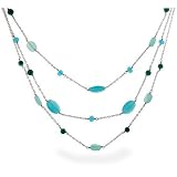 Eve's Addiction Sterling Silver Turquoise Beaded Layered Necklace