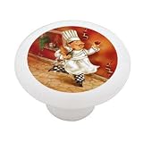 Italian Chef With Red Wine and Bread Decorative High Gloss Ceramic Drawer Knob