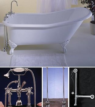 Buy Tahoe Tub Package with Deck Mount British Faucet/ Handheld Shower – White Legs / Polished Brass Fixtures -