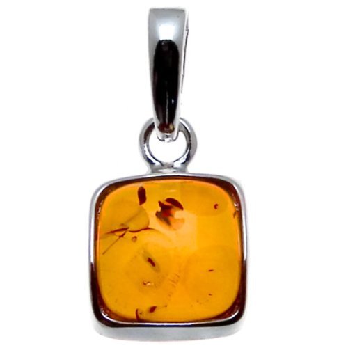 Certified Genuine Baltic Honey Amber and Sterling Silver Small Cubical Pendant