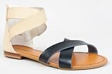 Bamboo AMBRA-18 Leatherette Strappy Two Tone Colorblock Gladiator Flat Sandal