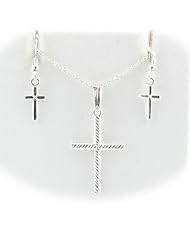 Sterling Silver Rope Cross Pendant Cable Chain Necklace Italy Earrings