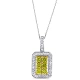 14K White Gold 1.5 Carat Treated Yellow Diamond Pendant With 18 Chain