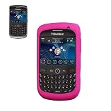 New Fashionable Perfect Fit Soft Silicon Gel Protector Skin Cover (Faceplate/Snap On) Rubber Cell Phone Case with Screen Protector for BlackBerry Curve 8900 AT&T,T-Mobile - Hot Pink