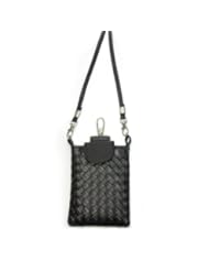 Black Lady Wallet Woven Coin Cell Phone Case Mobile Pouch Mini Shoulder Bag Hot