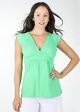 Fashion Lowcut V-Neck Empire Waist Top with Revealing Back Cut Out from Hot Fash Tops - DONNA Green