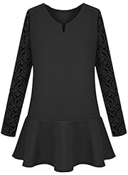 Cotton Sweater Fall Winter Lace Pleated  Shirt Party Dress 
