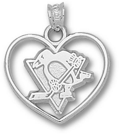 Pittsburgh Penguins Penguin Heart Pendant - 14KT White Gold Jewelry