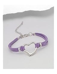 Purple Heart Artificial Suede Leather Bracelet In White Base