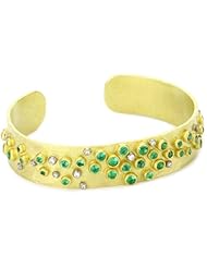 Annie Fensterstock Decora 18k and 22k Yellow Gold, Emerald and Diamond Cuff Bracelet