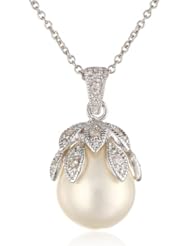 Nina Doretta Baroque Pearl with Cubic Zirconia Top and Cubic Zirconia Station Chain Pendant Necklace, 18"