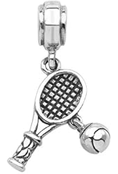 Persona Sterling Silver Dangling Tennis Charm fits Pandora, Troll & Chamilia European Charm Bracelets