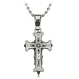 Men's Diamond Cross Necklace in Stainless Steel