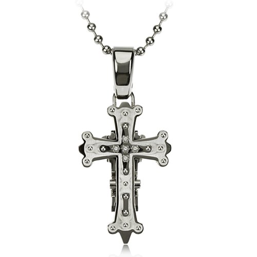 Men’s Diamond Cross Necklace in Stainless Steel